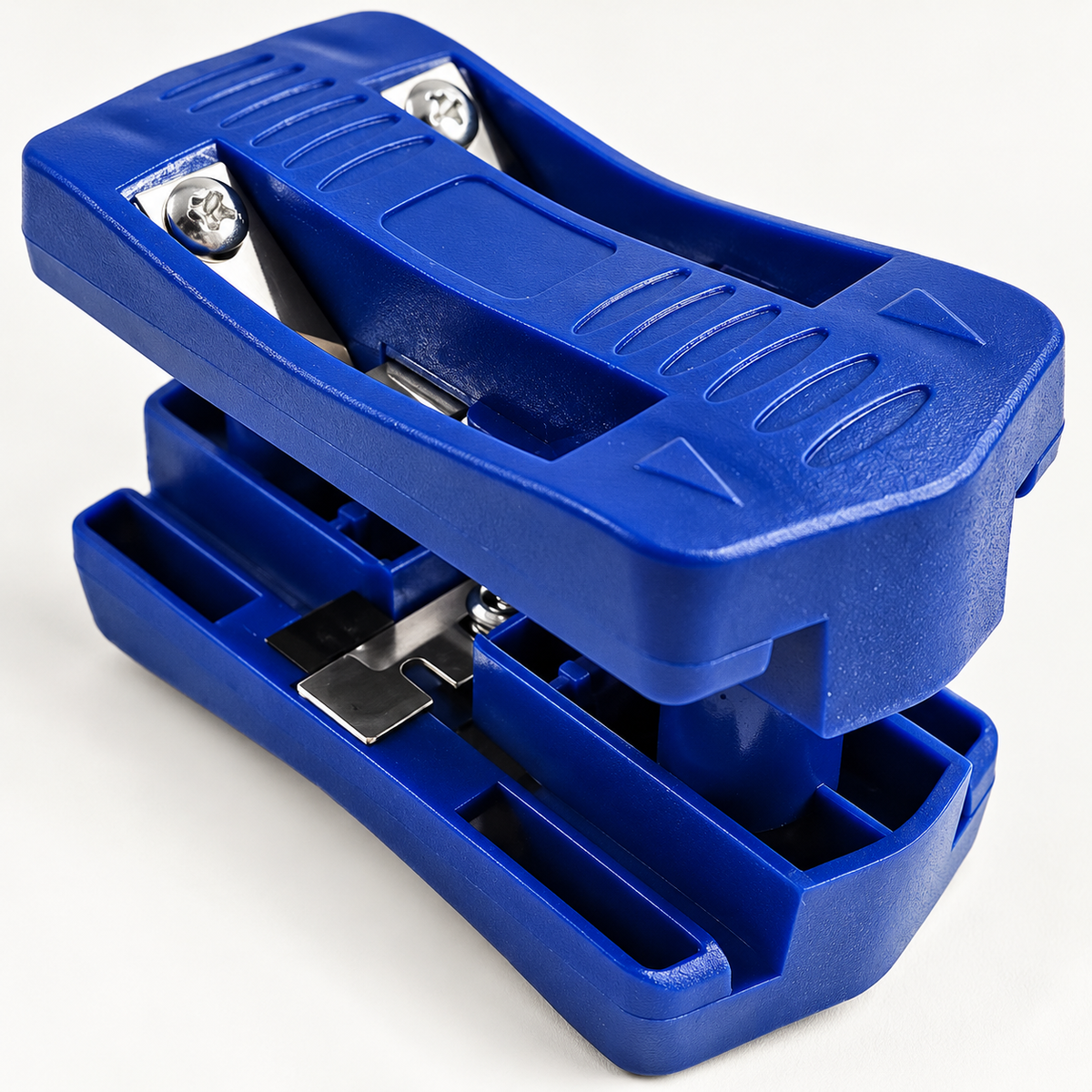 Blue Manual Edge Banding Trimmer with Spare Blades — construction detail